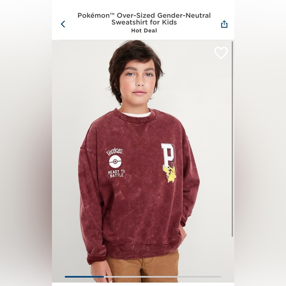 NWT Kids Old Navy Pokémon Sweatshirt Size M